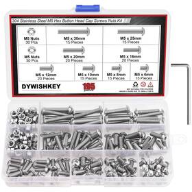 Dywishkey 659499033596 195 Pieces M5 X 6mm/8mm/10mm /12mm/16mm/20mm/25mm/30mm Stainless St