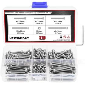 210p-m3 Dywishkey Diy---yuanzhutou---210p-m3 210 Pieces M3 X 16mm/20mm/25mm/30mm/35mm Stainless Steel 304 Hex So