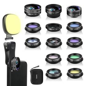 Godefa 639510545048 Phone Camera Lens Kit 14 In 1 Lenses With Selfie Light For Iphone
