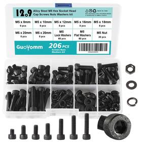 Hnj-m5 Guoyomm 206 Pcs M5 X 8mm 10mm 12mm 16mm 18mm 20mm 25mm Hex Socket Head Cap Screws Bo