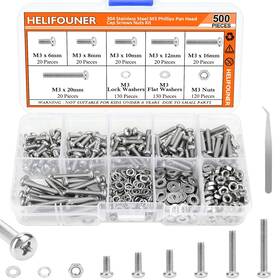 Helifouner 762102439002 500 Pieces M3 X 6mm /8mm /10mm /12mm /16mm /20mm Phillips Pan Head Machine S Helifouner 762102439002 500 Pieces M3 X 6mm /8mm /10mm /12mm /16mm /20mm Phillips Pan Head Machine S