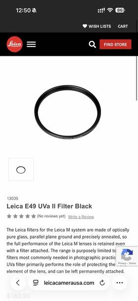 19691 Leica Uv Filter Uva Ii E49 Compatible With M Q3 43 Q2 Black