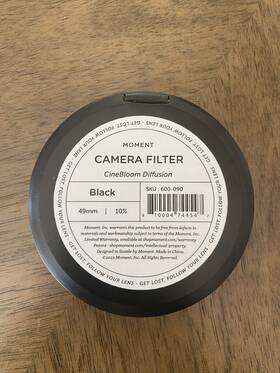 600090 Moment 49mm Cinebloom Diffusion Filter Black 10% #600-090