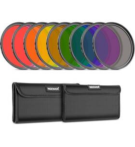 10101699 Neewer 9pcs 55mm Resin Full Different Color Lens Filter Set With 2 Pouches