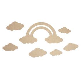 Cr86436 Nicole Crafts 6 Pack Little Birdie Mdf Rainbow Cloud 6.5 Inch X3.5 -6.5