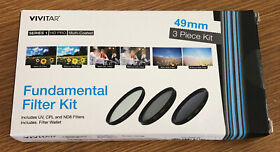 Vivitar 3-piece Multi-coated Fundamental Filter Kit 49 Mm Uv Cpl Nd8 Nib