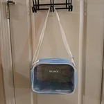 Retro Y2K Clear, Blue, And White Sony Sports Pack Camera Bag Adjustable Strap. Fixed Price $35.00.
