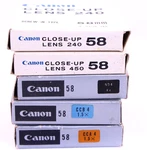 Lot Canon 58MM Lens Filters ND/CCA4/CCB4/CLOSE-UP 240/450 For Fl 55/1.2 85/1.8. Fixed Price $45.00.