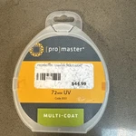 Promaster (3551) Multi Coat 72MM Uv Filter. Fixed Price $20.00.