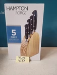 Hampton Forge 5-PIECE Cutlery Set W/ Slim Hardwood Knife Block Kitchen Brand New. Fixed Price $20.00.