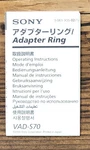 Sony VAD-S70 Adapter Ring Owner / User Manual *original*. Fixed Price $14.97.