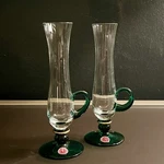Pair Of Hoya Romania Optical Crystal Glasses With Green And Gold Detail. Fixed Price $40.00.
