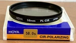 Hoya 58MM Pl-cir Filter Only, Circular Polarizer Polarizing, Made Japan. Fixed Price $14.95.