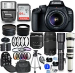 Canon Eos 4000D / Rebel T100 18-55MM + 75-300MM 500MM 650-1300MM 64GB Bundle. Fixed Price $857.24.