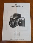 1975 Nikon Nikkor 50MM F1.4 F2S Era Instruction Manual Nippon Kogaku Book. Fixed Price $8.00.