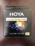 Hoya 62MM Variable Neutral Density Filter 3-400. Fixed Price $80.00.