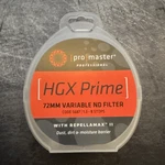 Promaster Hgx Prime 72MM Variable Nd Filter 1.3-8 Stops Circular Threaded. Fixed Price $60.00.